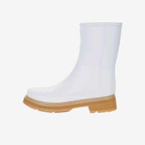 Hunter Refined Short Stitch Detail Wellington Waterproof Boots Spurrey White Tan